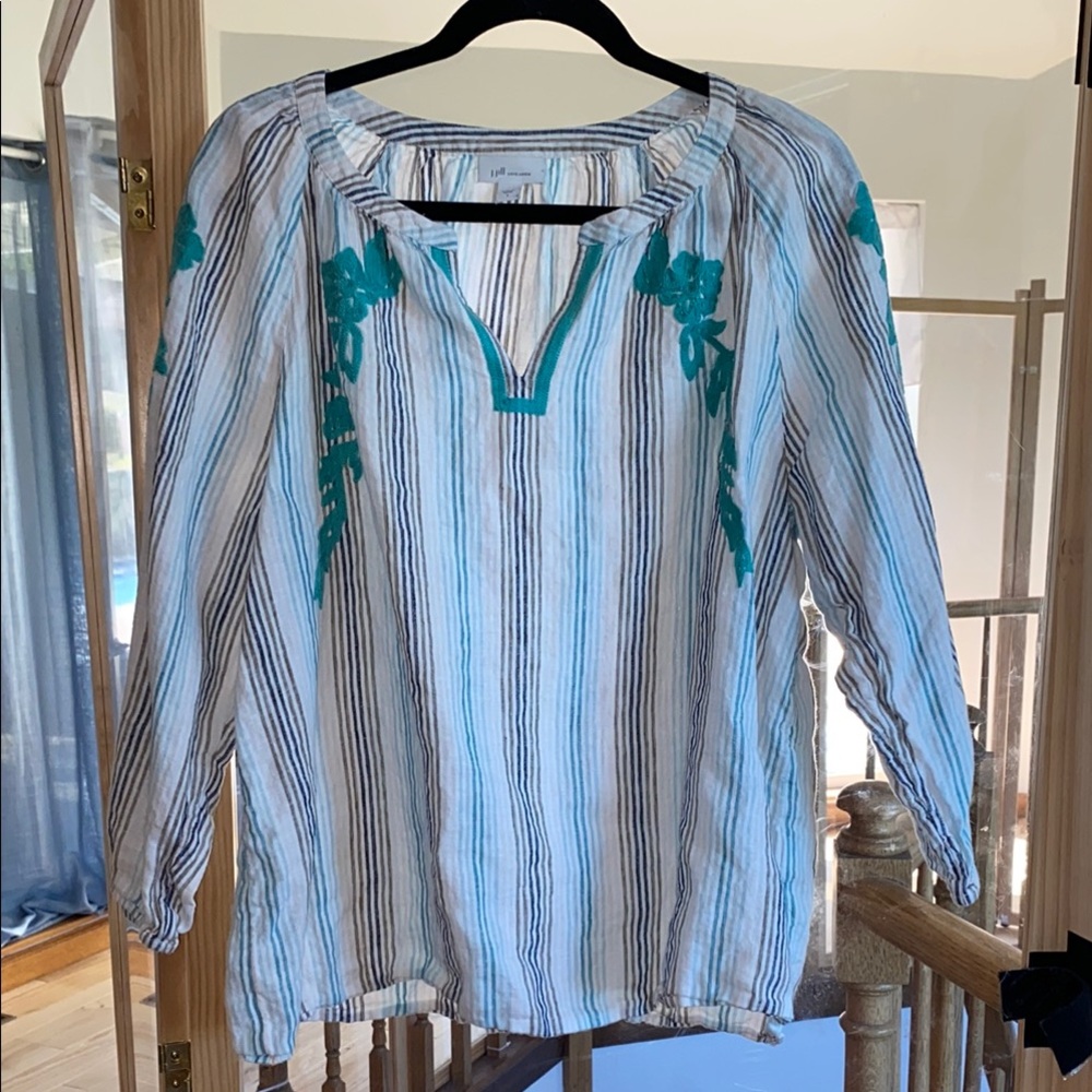 JJill Live Linen split neck top size L